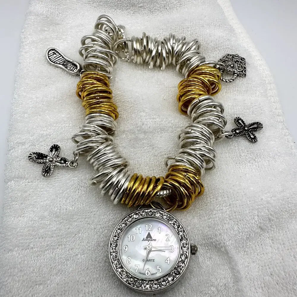 Amparo Quartz Jewelry Watch Stretch Coil Bracelet Silver Gold